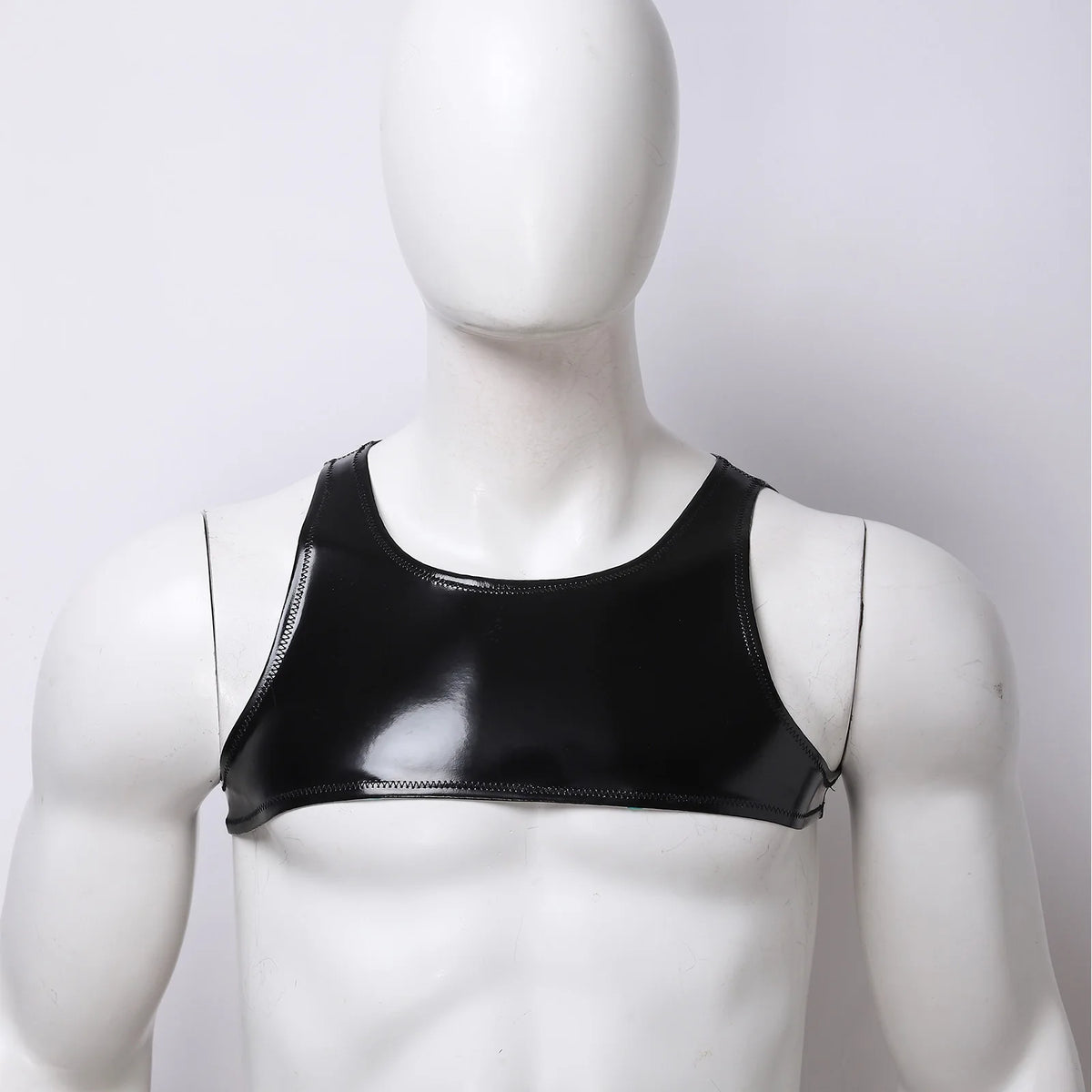 Glossy PU Leather Crop Tank Top – Black | S–3XL | 50% PU & Polyester