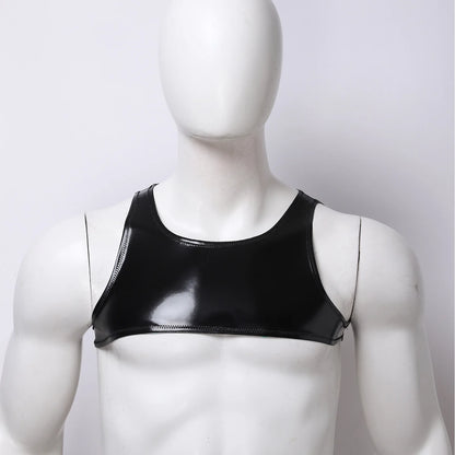 Glossy PU Leather Crop Tank Top – Black | S–3XL | 50% PU & Polyester