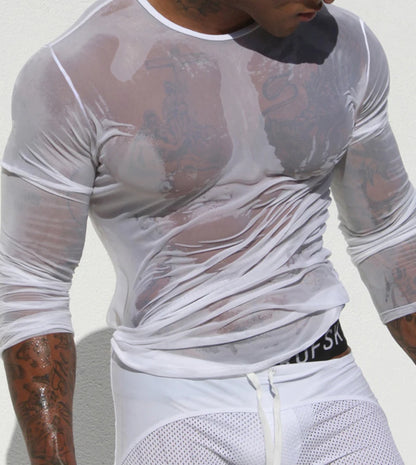 Clever-Men Sheer Long-Sleeve T-Shirt – Black & White | M–XL | Nylon & Elastane