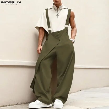 INCERUN Men's Sleeveless Strap Jumpsuit – Loose Irregular Overalls Streetwear | S–5XL