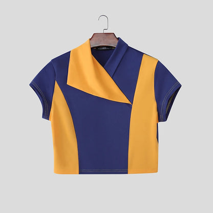 INCERUN Short Sleeve Crop Top Patchwork – Bold Men's Crop Top | S–5XL