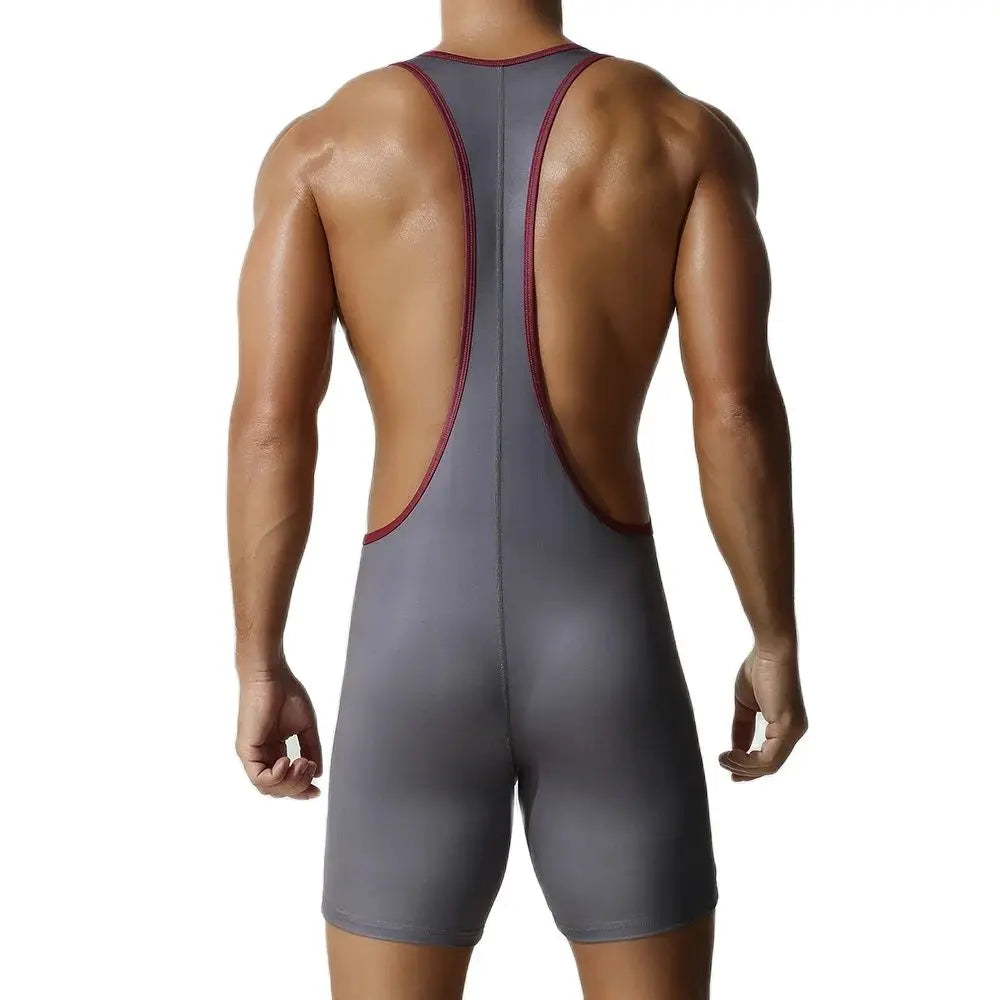 Wrestling Suit – Black, Green & Grey | M–2XL | Polyester & Lycra