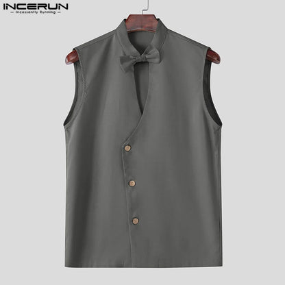 Bowknot Sleeveless Oversized Top – Gray, Khaki & Dark Blue | S–5XL