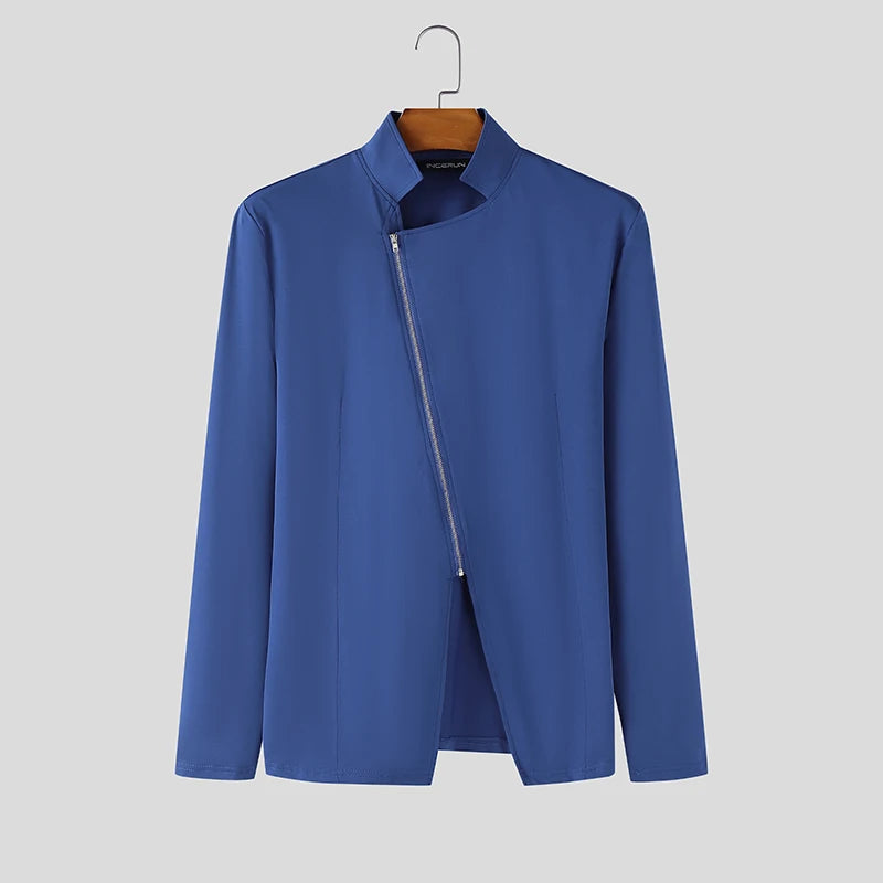 Incerun Diagonal Zip Vest | White, Blue & Black | S–XXXL