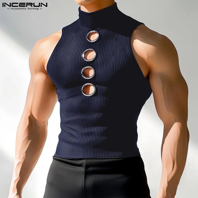 Hollow Out Knitted Tank Top | Turtleneck | 3 Colours | S–5XL