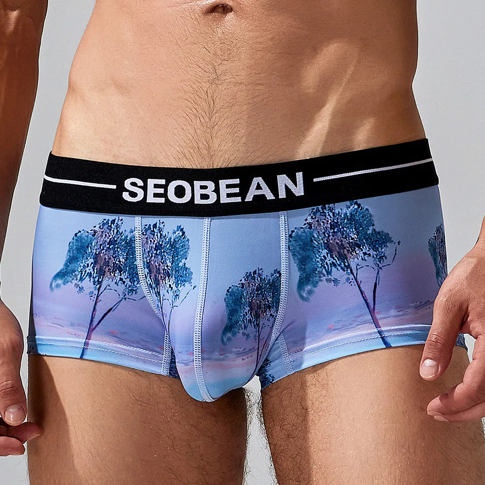 Seobean Low-Waist Printed Boxer Briefs – 4 Prints | M–2XL | Polyester & Elastane