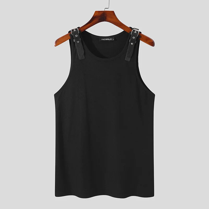 Incerun Buckle Strap Tank Top | Black & White | S–5XL