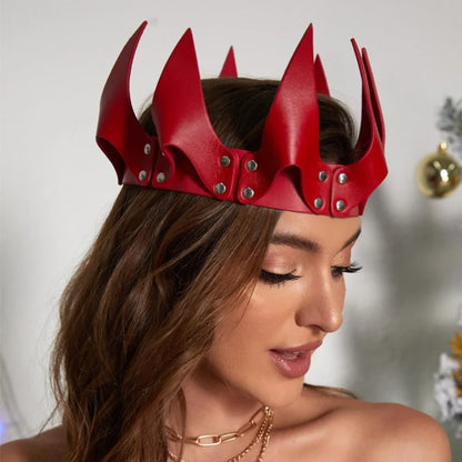 Handmade Leather Queen Crown – Bold Regal Accessory | Black & Red