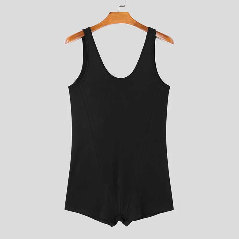 U-Neck Sleeveless Bodysuit – Wine Red & Black | S–3XL | Polyester & Spandex