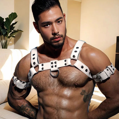 Chest Harness with Armband – 2 Colours | S–2XL | Genuine Leather & Metal