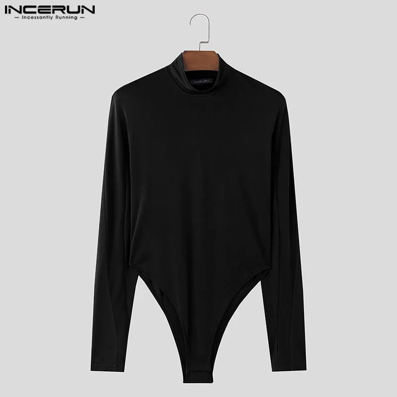 Solid Long Sleeve Bodysuit – Blue & Black | S–3XL | Polyester & Spandex