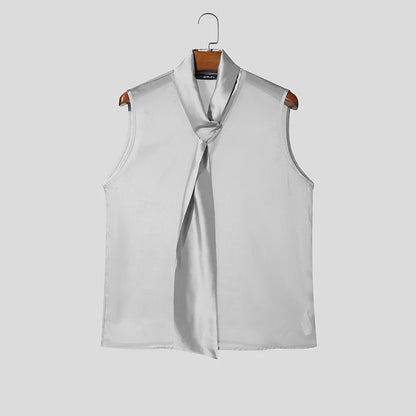 See-Through Sleeveless Shirt – Gray, Black & White | S–5XL