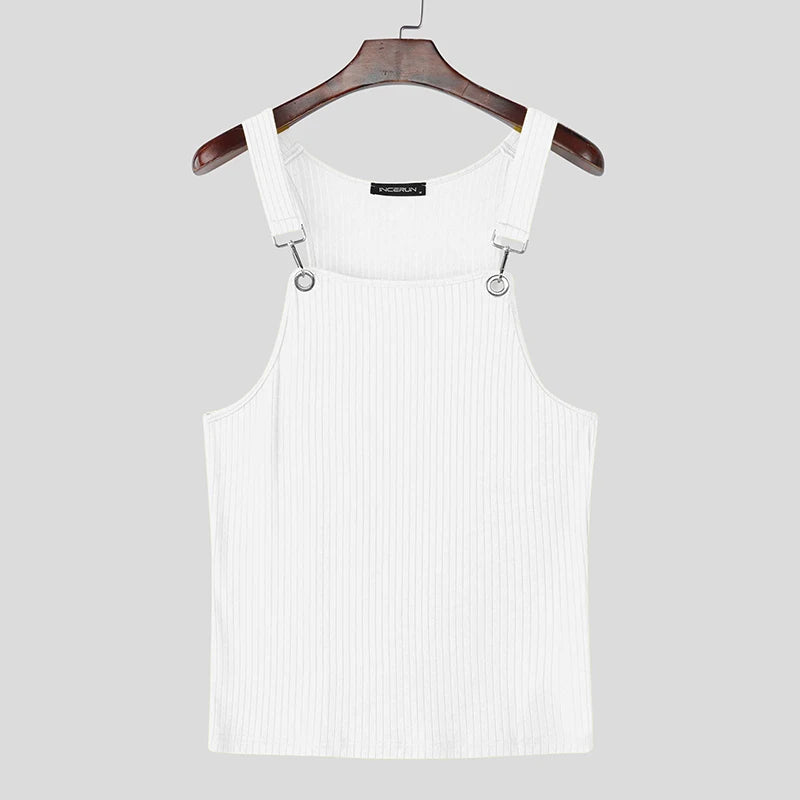 Incerun Ribbed Tank Top | Yellow, White & Black | S–3XL