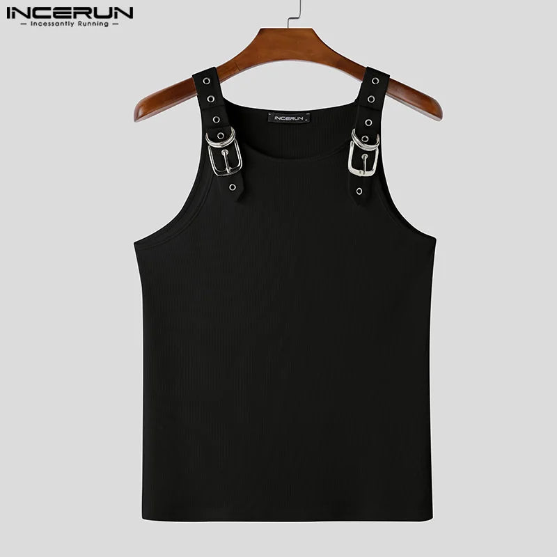 Incerun Metal Buckle Tank Top | White & Black | S–3XL