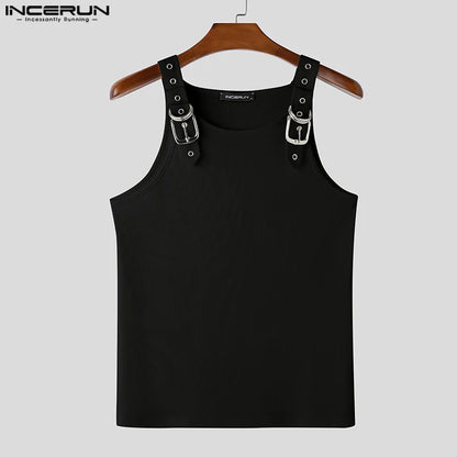 Incerun Metal Buckle Tank Top | White & Black | S–3XL
