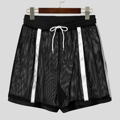 Men's Mesh Patchwork Shorts – See-Through Loose Drawstring Summer Streetwear | S–5XL