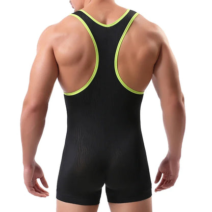 Seamless Wrestling Bodysuit – Black, Gray & White | S–XL | Lycra