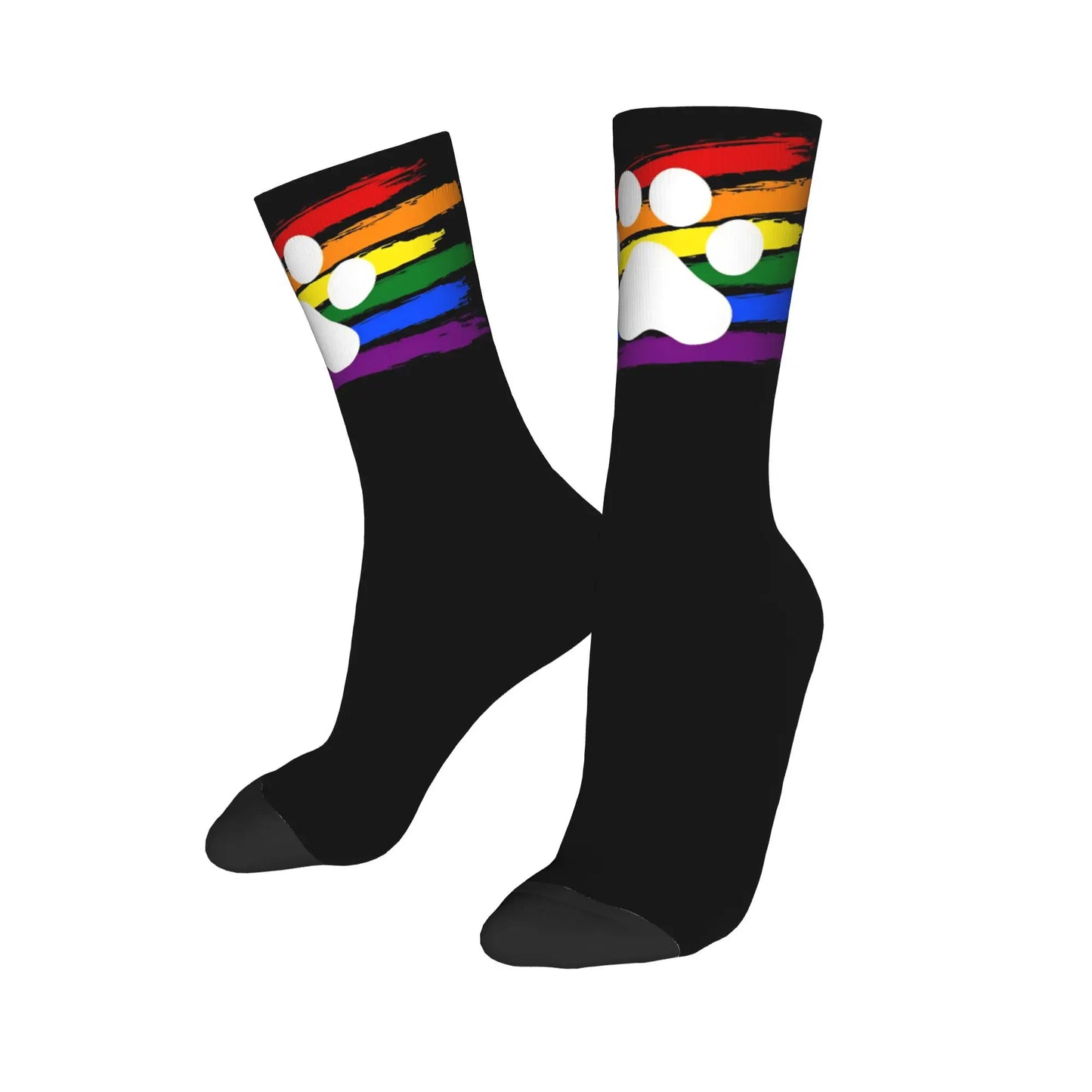 Puppy Paw Print Crew Socks – Black & White | One Size | Polyester
