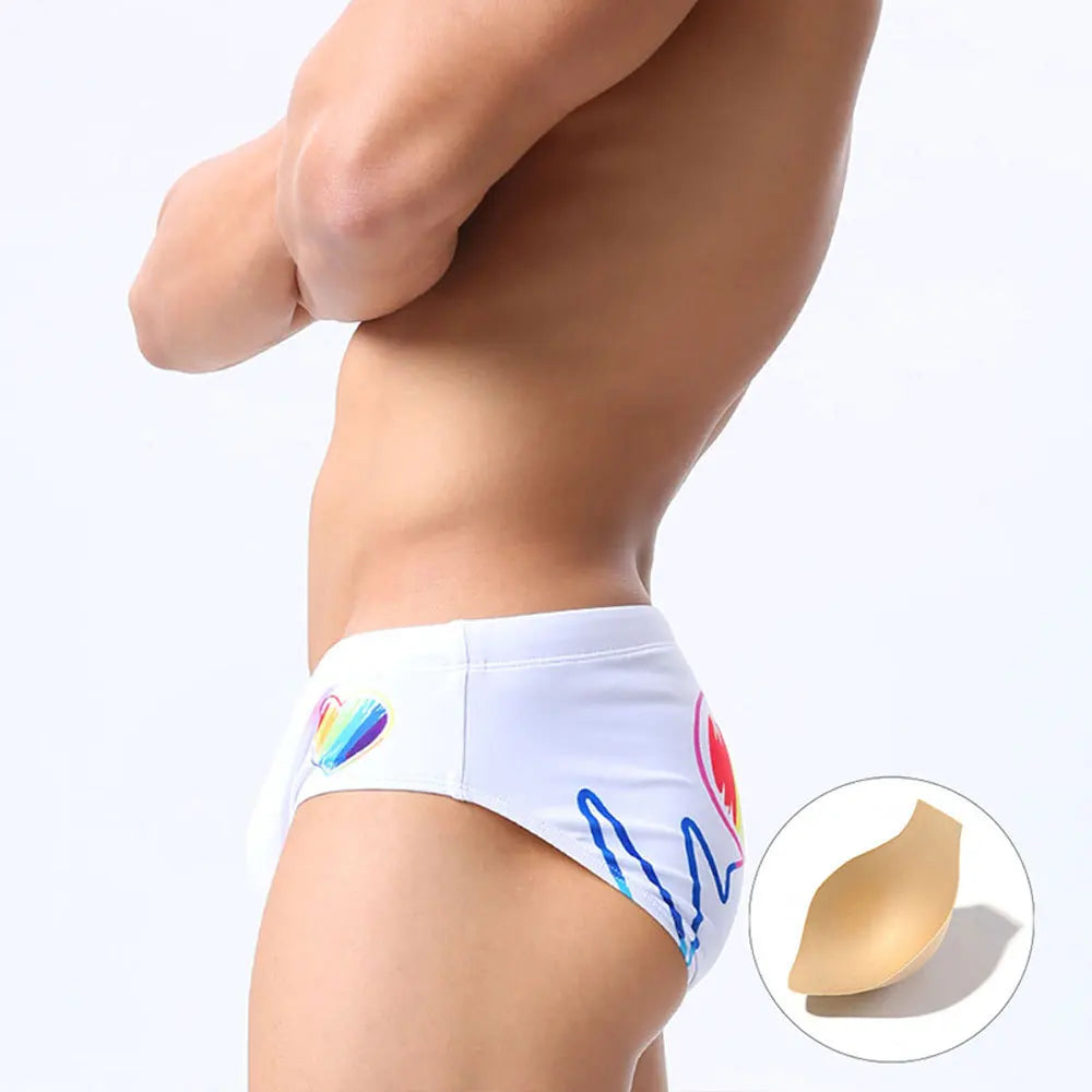 Swimbrief Love & Pride – Built-in Cup | White & Black | M–XXL