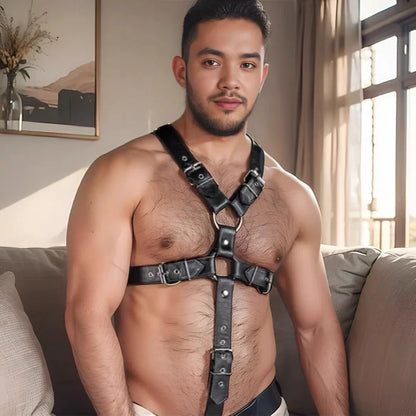 Men's Leather Chest Harness – Black | S–2XL | Genuine Leather & Metal