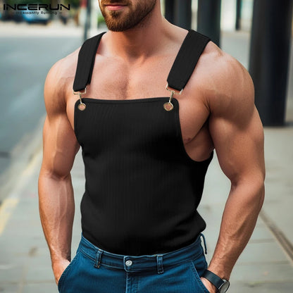 Incerun Ribbed Tank Top | Yellow, White & Black | S–3XL