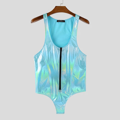 Zip-Up Bodysuit – Black, Blue & Pink | S–5XL | Polyester & Lycra