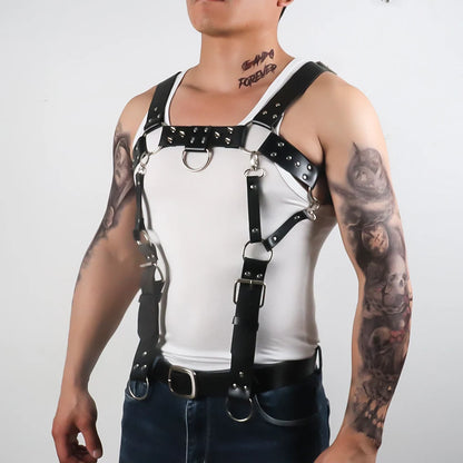 Body Harness with Connecting Straps to the Waist – Full Torso Bold Harness | Black