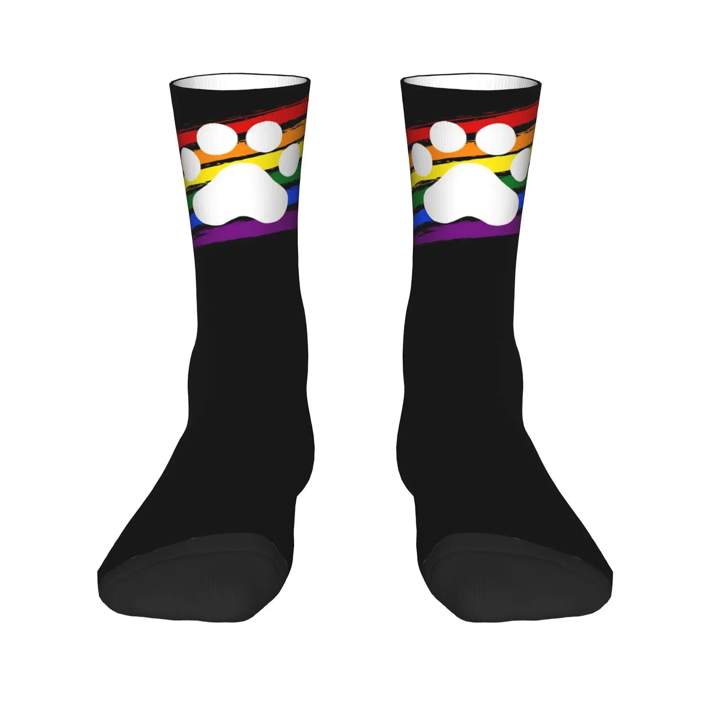 Puppy Paw Print Crew Socks – Black & White | One Size | Polyester