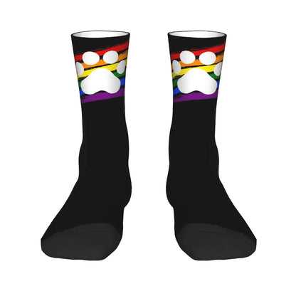 Puppy Paw Print Crew Socks – Black & White | One Size | Polyester