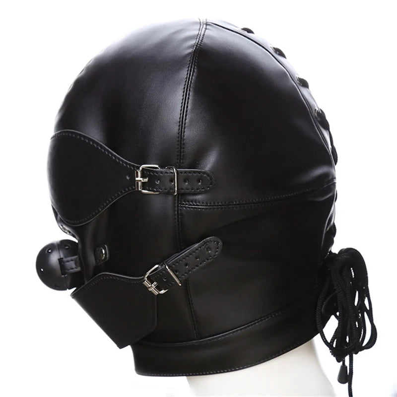 Premium Leather Cap with Eye Mask & Mouth Gag – 3-Piece Set | One Size