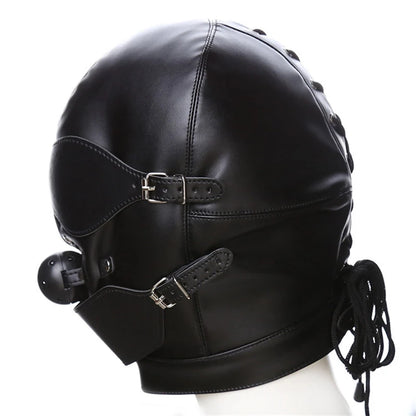 Premium Leather Cap with Eye Mask & Mouth Gag – 3-Piece Set | One Size