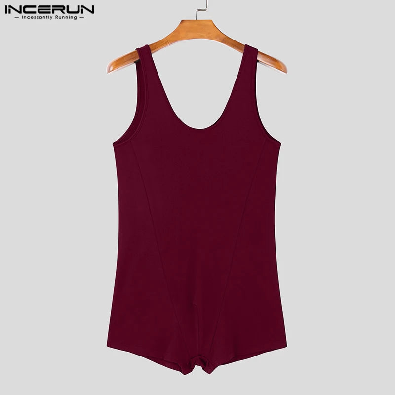 U-Neck Sleeveless Bodysuit – Wine Red & Black | S–3XL | Polyester & Spandex
