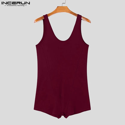 U-Neck Sleeveless Bodysuit – Wine Red & Black | S–3XL | Polyester & Spandex