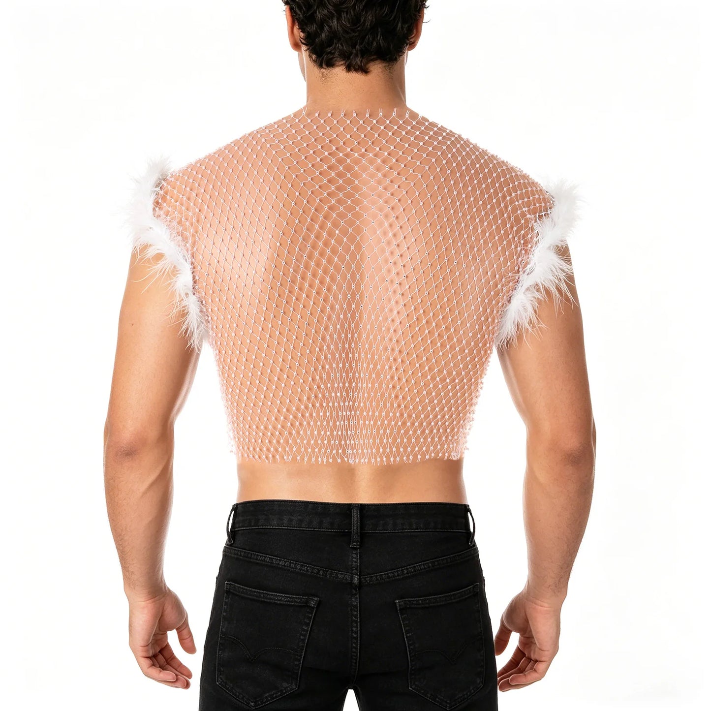 Rhinestone Fishnet Crop Top – Black & White | 3 Lengths | 100% Nylon