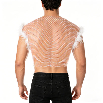 Rhinestone Fishnet Crop Top – Black & White | 3 Lengths | 100% Nylon