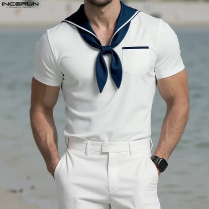 INCERUN Men's Sailor Shirt – Nautical-Inspired Casual Streetwear Top | S–5XL