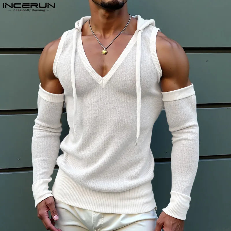 Incerun Hooded Tank Top with Detachable Sleeves