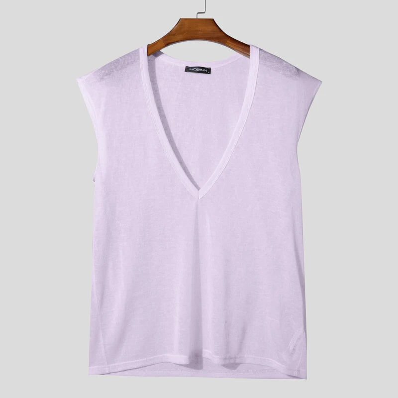 Incerun Oversized Deep V-Neck Tank Top | Purple, Black & Beige | S–5XL