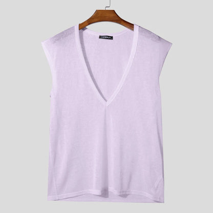 Incerun Oversized Deep V-Neck Tank Top | Purple, Black & Beige | S–5XL