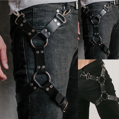 Handmade Upper Leg Harness – Artisan Crafted Thigh Strap | Black | One Size
