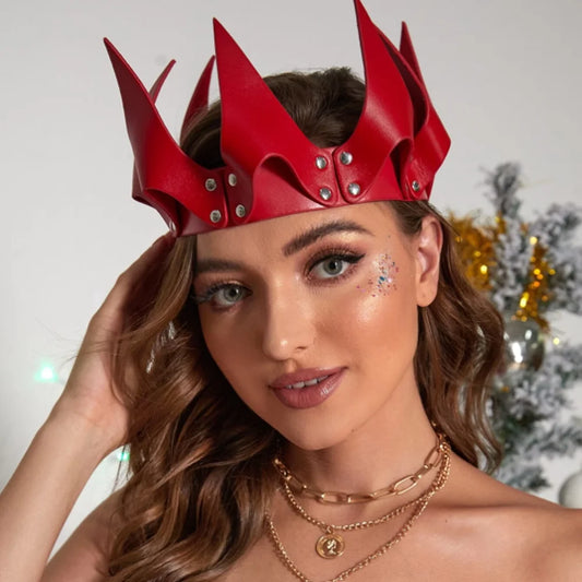 Handmade Leather Queen Crown – Bold Regal Accessory | Black & Red