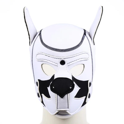 Puppy Play Hood – White & White with Collar | Synthetic Leather
