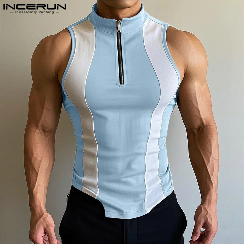 Spliced Colourblock Tank Top | Zipper Detail | 3 Colours | S–3XL