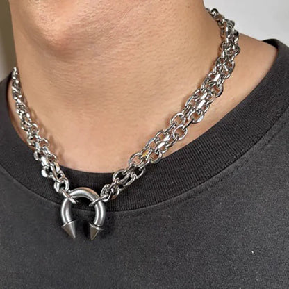 Nose Ring Pendant Necklace – Point & Round | Stainless Steel | Punk