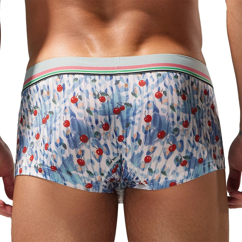 Printed Stretch Boxer Shorts – Cherry Black, Cherry Blue & Flowers | M–2XL | Polyester & Elastane