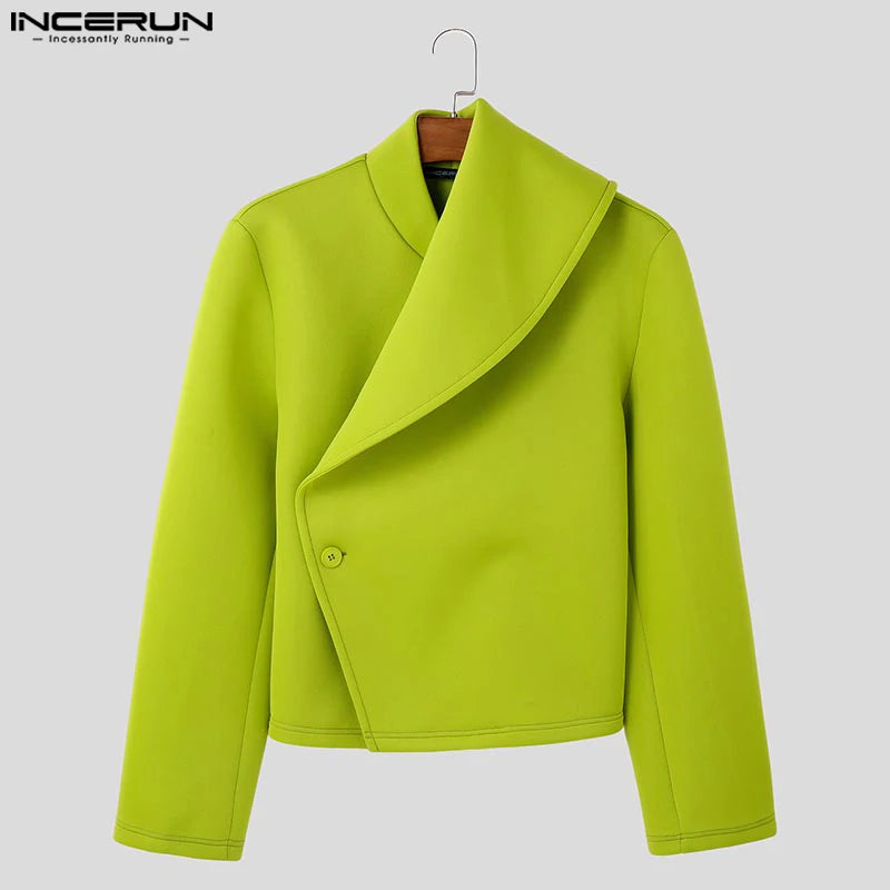 INCERUN Men's Deconstructed Solid Loose Jacket – Long Sleeve Casual Everyday Coat | S–5XL
