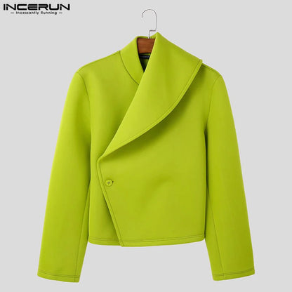 INCERUN Men's Deconstructed Solid Loose Jacket – Long Sleeve Casual Everyday Coat | S–5XL