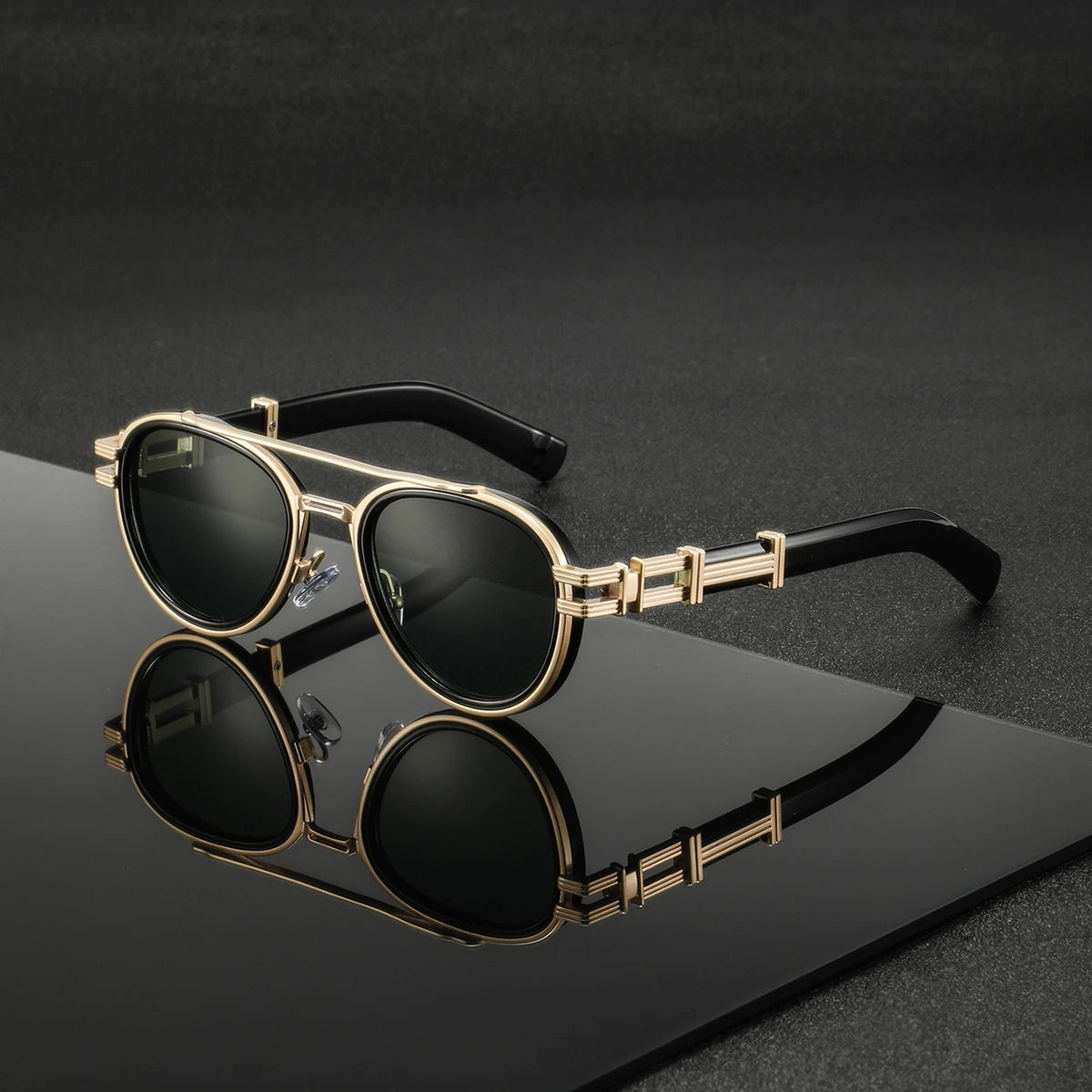 Retro Oval Sunglasses – Gradient Gray, Black, Brown & Blue | One Size | Stainless Steel