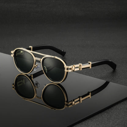 Retro Oval Sunglasses – Gradient Gray, Black, Brown & Blue | One Size | Stainless Steel