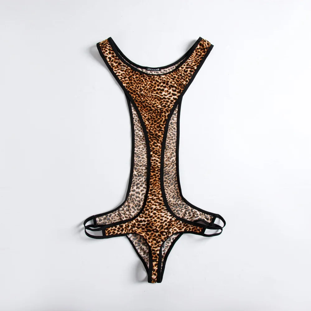 Leopard Print Bodysuit – White & Yellow | M–XL | Nylon & Elastane